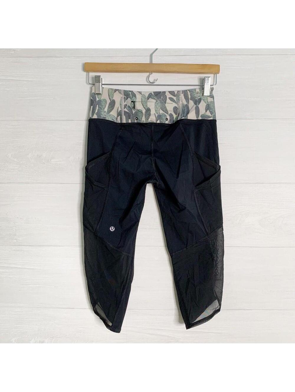 Lululemon Water Sea-Me Run Crop Black Prickly Pear Mesh Leggings 6 17"